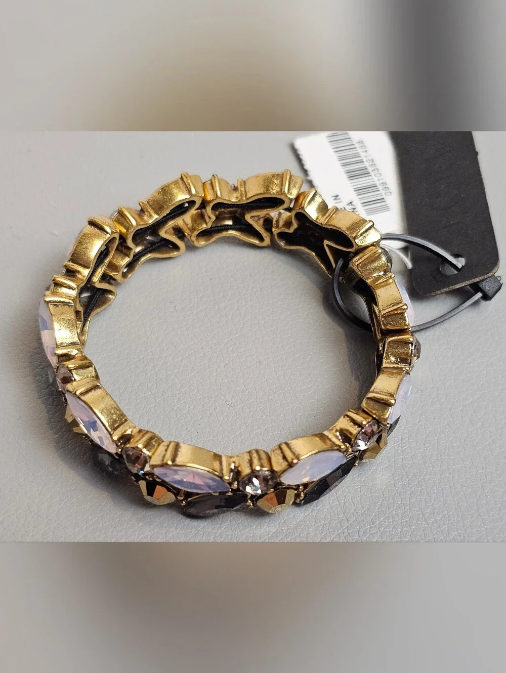[J CREW] Puzzle Stretch Bracelet Opalescent, Lavender and Black Stones Gold Tone